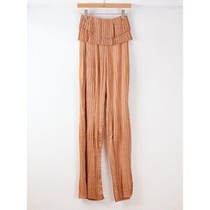 Andrea Iyamah Linea Pleated Peplum Pants Toffee Brown Bronze - Size XS - NWT